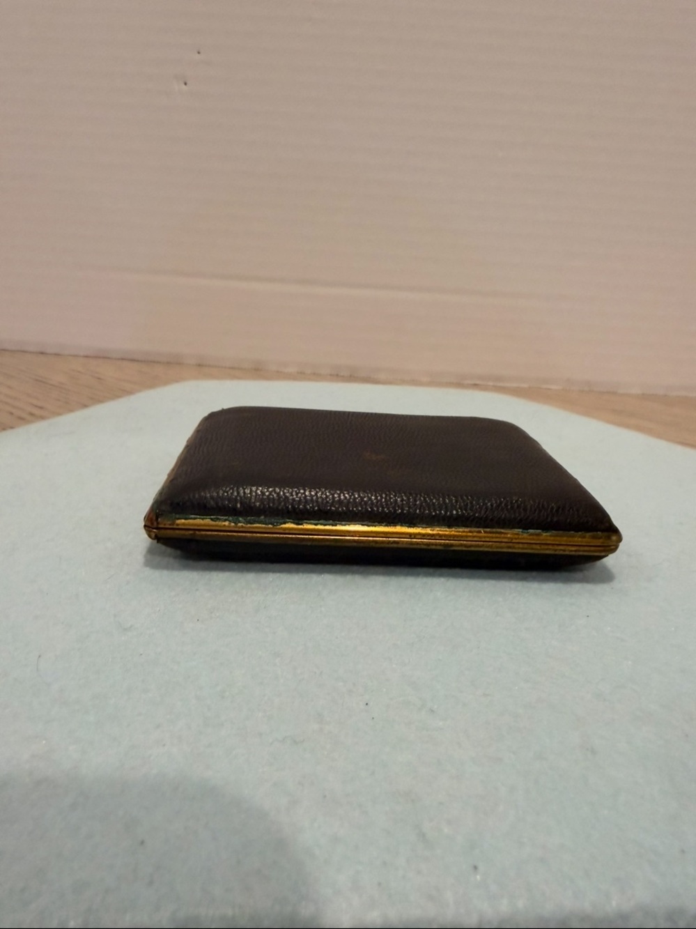 Vintage leather and gold metal cigarette/card case dark brown and gold. 1940’s